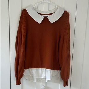Anthropologie Rust Sweater with White Collar